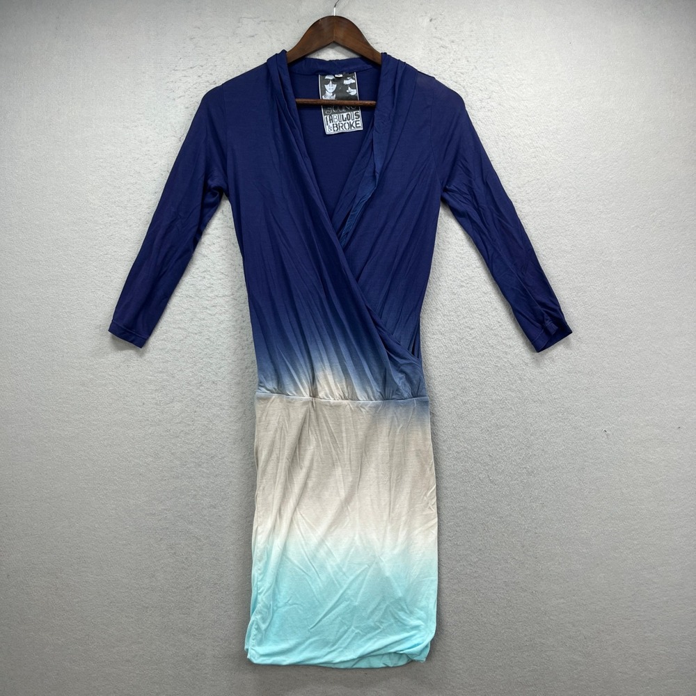 Young Fabulous & Broke Dress Womens S Blue Ombre Wrap V-Neck Mini Boho Chic YFB